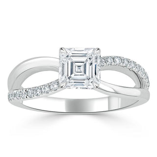 0.75 CT Asscher Shaped Moissanite Solitaire Engagement Ring - crownmoissanite