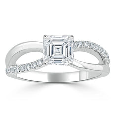 0.75 CT Asscher Cut Solitaire Split Shank Style Moissanite Engagement Ring - crownmoissanite