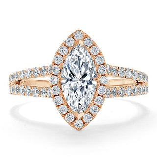 1.0 CT Marquise Shaped Moissanite Halo Engagement Ring - crownmoissanite