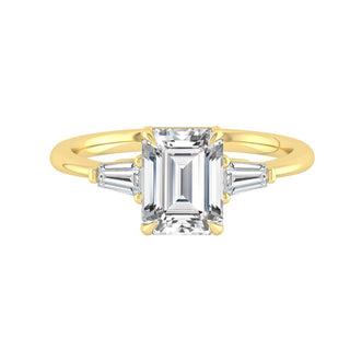 1.9 CT Emerald Cut Three Stone Moissanite Engagement Ring - crownmoissanite