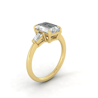 1.9 CT Emerald Cut Three Stone Moissanite Engagement Ring - crownmoissanite