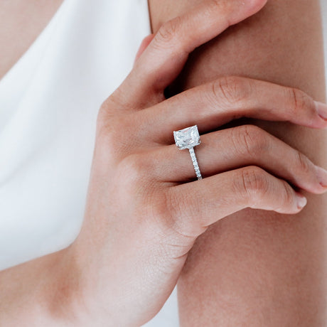 3.0 CT Radiant Shaped Moissanite Solitaire Pave Setting Engagement Ring - crownmoissanite