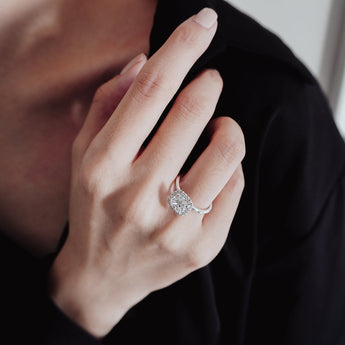 1.50 CT Cushion Shaped Moissanite Halo Engagement Ring - crownmoissanite