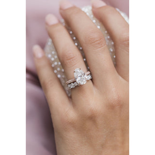 3.20 CT Pear Solitaire Hidden Halo & Pave Moissanite Engagement Ring - crownmoissanite