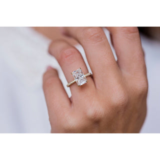 3.0 CT Radiant Solitaire Hidden Halo & Pave Moissanite Engagement Ring - crownmoissanite