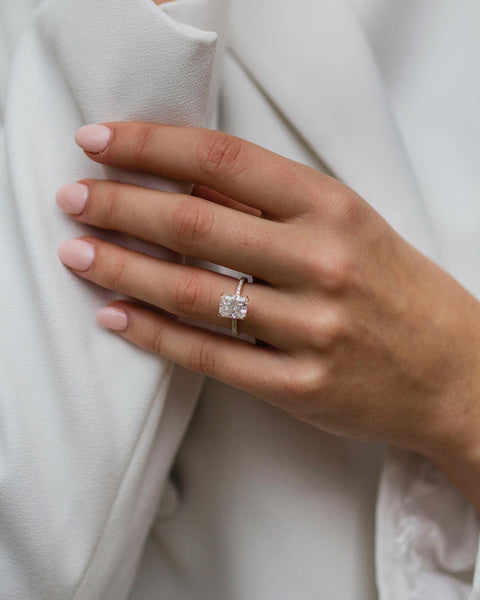 2.40 CT Radiant Solitaire Hidden Halo Moissanite Engagement Ring - crownmoissanite