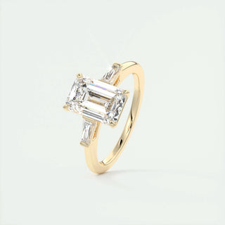 1.91 CT Emerald Cut Three Stone Moissanite Engagement Ring - crownmoissanite