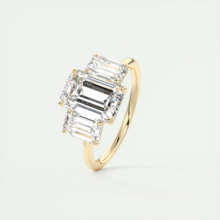 1.91 CT Emerald Cut Three Stone Moissanite Engagement Ring - crownmoissanite