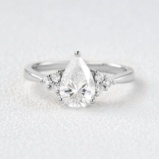 1.52 CT Pear Cut Cluster Moissanite Engagement Ring - crownmoissanite