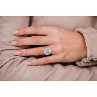 3.60 CT Cushion Halo & Pave Moissanite Engagement Ring - crownmoissanite