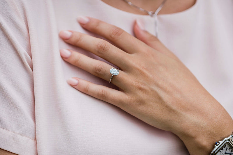 2.10 CT Oval Solitaire Hidden Halo Moissanite Engagement Ring - crownmoissanite