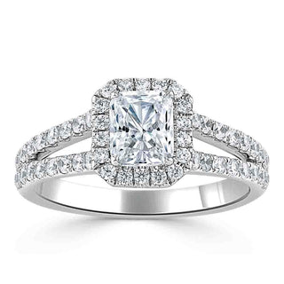 0.75 CT Radiant Cut Halo Split Shank Style Moissanite Engagement Ring - crownmoissanite