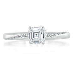 0.75 CT Asscher Cut Solitaire Moissanite Engagement Ring - crownmoissanite