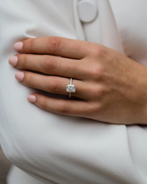 2.40 CT Radiant Solitaire Hidden Halo Moissanite Engagement Ring - crownmoissanite