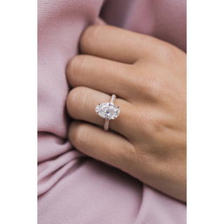 3.20 CT Pear Solitaire Hidden Halo & Pave Moissanite Engagement Ring - crownmoissanite