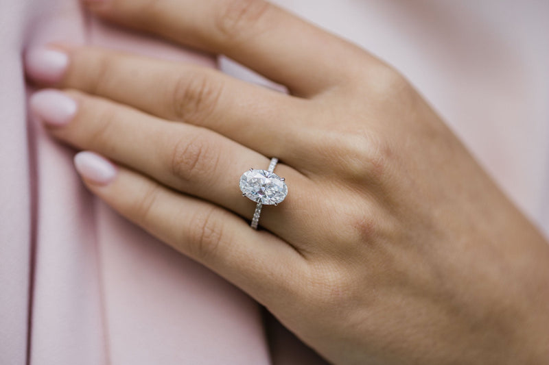 4.0 CT Oval Solitaire Pave Moissanite Engagement Ring - crownmoissanite