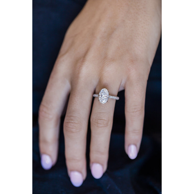 3.0 CT Oval Solitaire Hidden Halo & Pave Moissanite Engagement Ring - crownmoissanite
