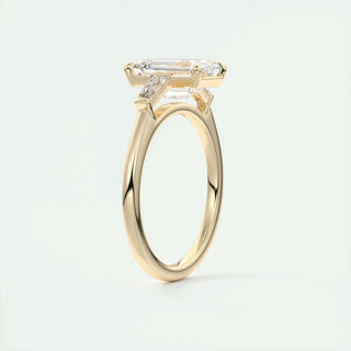 1.91 CT Emerald Cut Three Stone Moissanite Engagement Ring - crownmoissanite