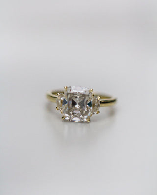 3.50 CT Old Mine Cushion Three Stone Moissanite Engagement Ring - crownmoissanite