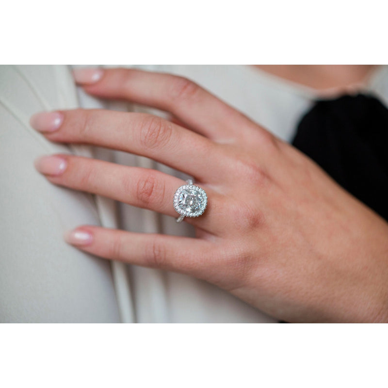 3.60 CT Cushion Halo & Pave Moissanite Engagement Ring - crownmoissanite