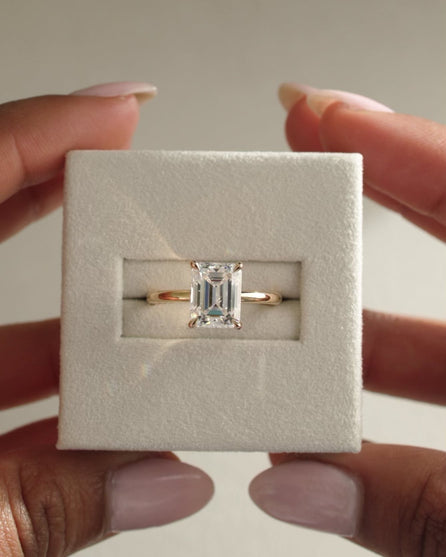 2.23 CT Emerald Cut Moissanite Hidden Halo Engagement Ring
