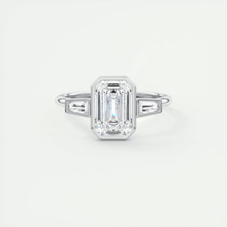 2.30 CT Emerald Cut Bezel 3 Stone Moissanite Engagement Ring - crownmoissanite