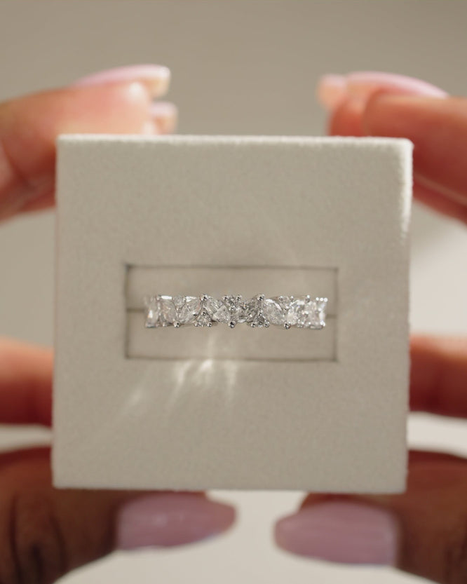 1.57 TCW marquise and round cut moissanite half eternity wedding band – luxurious alternating design set in polished gold, perfect for bold bridal stacking or standalone wear.