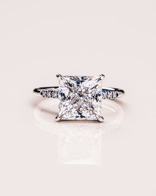 2.87 CT Princess Cut Moissanite Solitaire Engagement Ring With Hidden Halo Setting - crownmoissanite