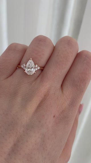 1.52 CT Pear Cut Moissanite Cluster Engagement Ring