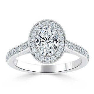 1.0 CT Oval Shaped Moissanite Halo Engagement Ring - crownmoissanite