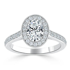 1.0 CT Oval Cut Halo Pave Moissanite Engagement Ring - crownmoissanite