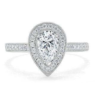 1.52 CT Pear Cut Halo Channel Pave Moissanite Engagement Ring - crownmoissanite