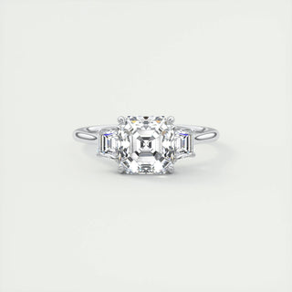 2.03 CT Asscher Shaped Moissanite Three Stones Engagement Ring - crownmoissanite