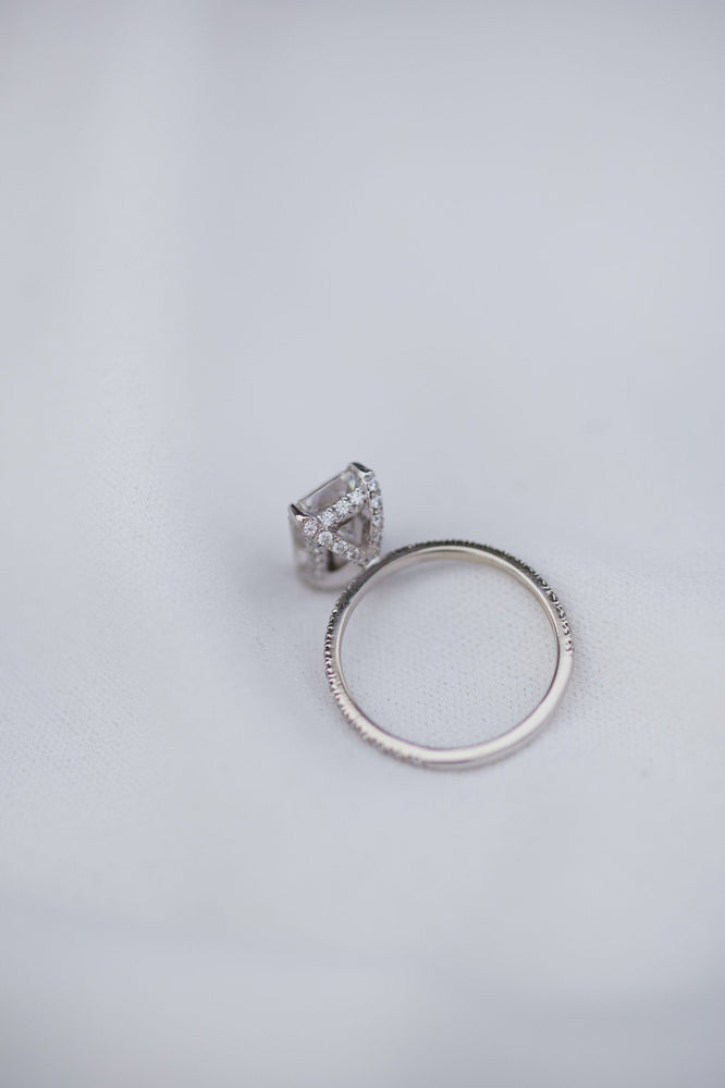 1.70 - 3.70 CT Radiant Solitaire Hidden Halo & Pave Moissanite Engagement Ring - crownmoissanite