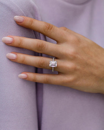 3.25 CT Emerald Solitaire Hidden Halo & Pave Moissanite Engagement Ring - crownmoissanite