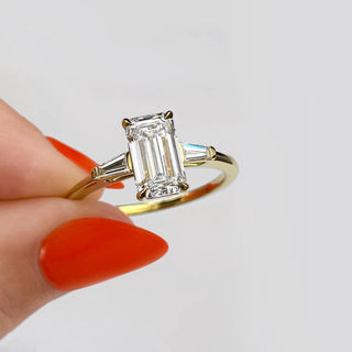 1.91 CT Emerald Cut Three Stone Moissanite Engagement Ring - crownmoissanite