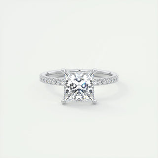 2.08 CT Princess Solitaire Pave Moissanite Engagement Ring - crownmoissanite