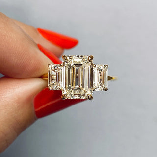 1.91 CT Emerald Cut Three Stone Moissanite Engagement Ring - crownmoissanite