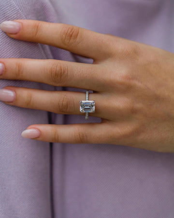 3.25 CT Emerald Solitaire Hidden Halo & Pave Moissanite Engagement Ring - crownmoissanite