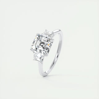 2.03 CT Asscher Shaped Moissanite Three Stones Engagement Ring - crownmoissanite