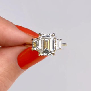 1.91 CT Emerald Cut Three Stone Moissanite Engagement Ring - crownmoissanite