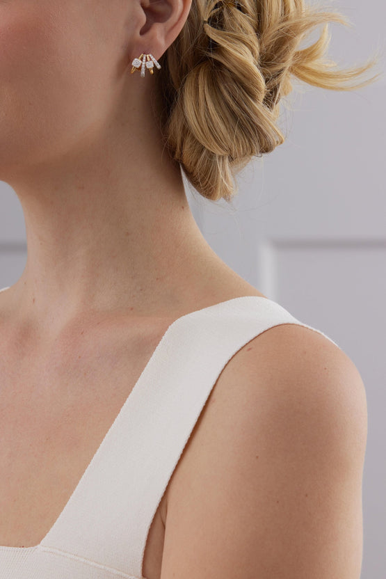 0.98 TCW Round Moissanite Diamond Ear Cuff Earrings - crownmoissanite