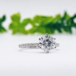 1.85 CT Round Cut Solitaire Pave Moissanite Engagement Ring - crownmoissanite