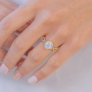 1.50 CT Oval Cut Halo Twisted Pave Moissanite Engagement Ring - crownmoissanite