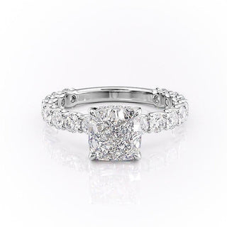 2.15 CT Cushion Cut Pave Moissanite Engagement Ring - crownmoissanite