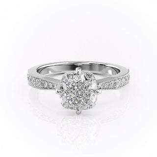 2.15 CT Cushion Cut Milgrain Pave Moissanite Engagement Ring - crownmoissanite