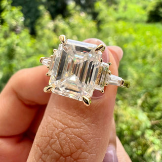 5.75 CT Emerald Cut 3 Stone Moissanite Engagement Ring - crownmoissanite