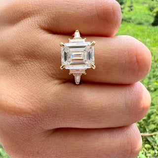 5.75 CT Emerald Cut 3 Stone Moissanite Engagement Ring - crownmoissanite