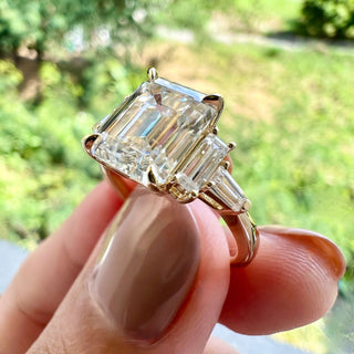 5.75 CT Emerald Cut 3 Stone Moissanite Engagement Ring - crownmoissanite