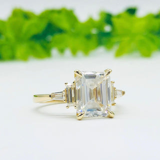 5.75 CT Emerald Cut 3 Stone Moissanite Engagement Ring - crownmoissanite